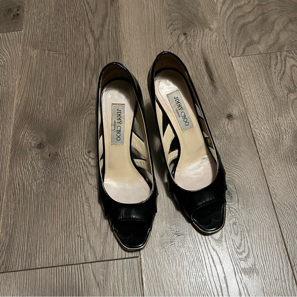 Jimmy Choo black patent leather peep toe heels - Picture 3 of 8